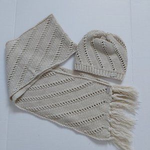 knitting bonnet and scarf with tossil pair by XOXO color beige, one size